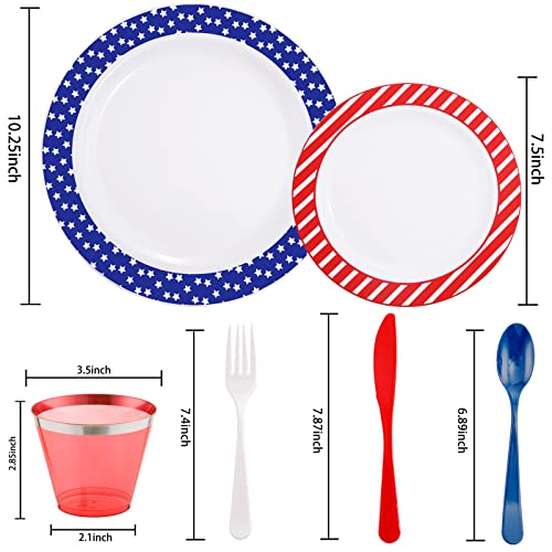 Supernal 180Pcs American Flag Dinnerware, Red White Blue Plastic Silverware For Independence Day,Include Dinner Plates,Dessert Plates,Forks,Knives,Spoons,Cups,4Th Of July Usa Barbecue Birthday Party #TOP1