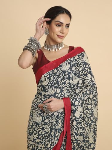 Image of RATAN Women's Ready to Wear Cotton Saree One Minute Pre Pleated & Pre Stitched | Easy Drape Saree with Elastic Waist | Quick Wear Saree with Unstitched Blouse Piece