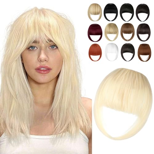 Cephermer Clip in Bangs Synthetic French Bangs Hair Clip Fake Bangs Fringe with Temples Hairpieces for Women Natural Curved Hair Extensions for Daily Wear Bleach Blonde