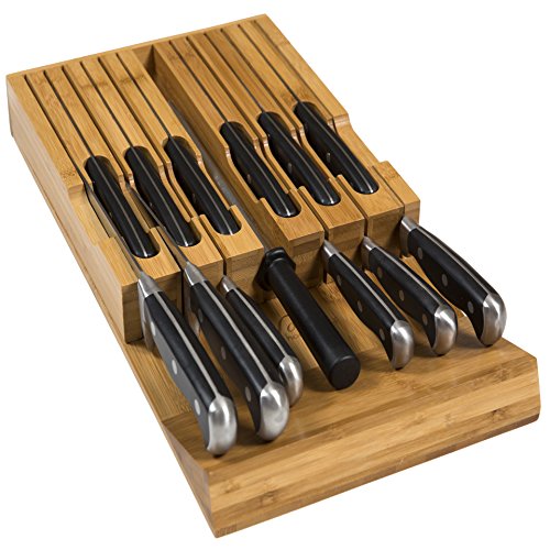 In-Drawer Bamboo Knife Block Holds 12 Knives (Not Included) Without Pointing Up PLUS