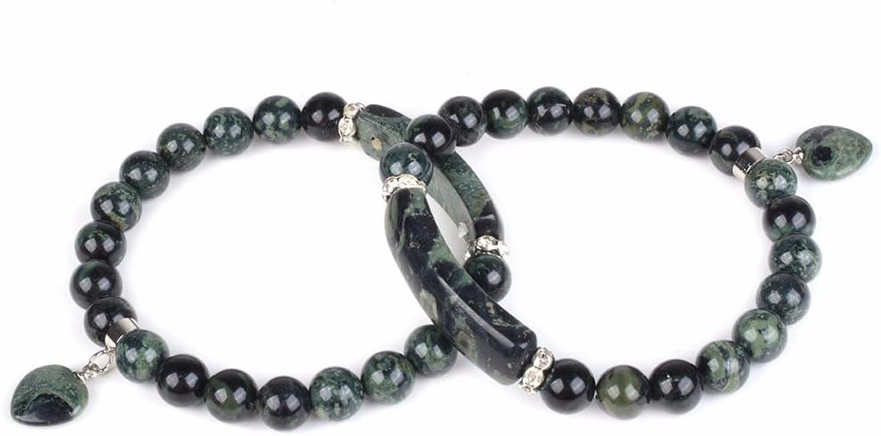 Justinstones Natural Kambaba Jasper Gem Semi Precious Gemstone Love Heart Charm Stretch Bracelet - Image 2