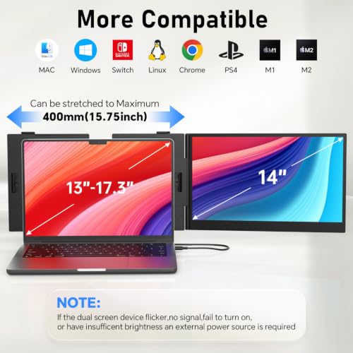 Image of Laptop Screen Extender, 14.2 inch Ultra-Slim Dual Portable Monitor, 1080P FHD IPS Display, USB-C /HDMI Plug & Play, Monitor Extender for 13-17.3 inch Laptops, Mac /Windows /Chrome