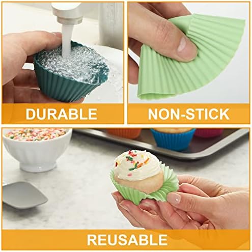 100 Pack Silicone Cupcake Moulds, 7 x 3.2cm Reusable Muffin Cases Silicone Cake Moulds for Baking, Silicone Muffin Cups, Non-Stick Cupcake Moulds