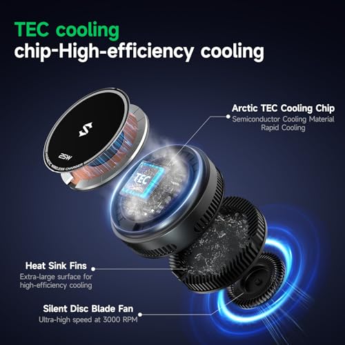 Image of Black Shark Wireless Charger with Cooling Fan, 25W Dual-Sided Magnetic Pad Compatible with iPhone 17 /16 /15 /14 MagSafe Charging, Phone Cooler for Gaming /Streaming
