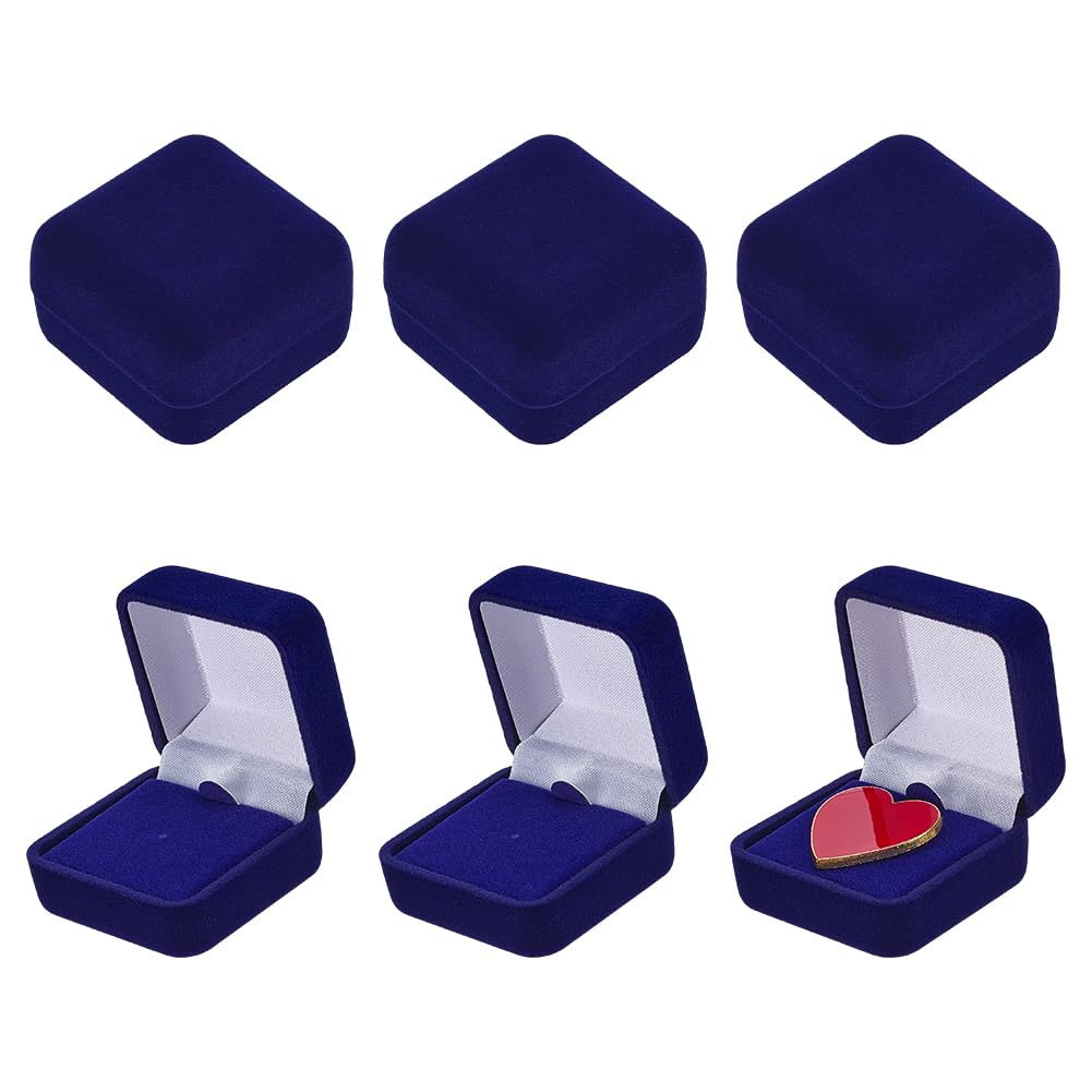 FINGERINSPIRE 6Pcs Prussian Blue Velvet Badge Display Box 34.5x35.5mm Inner Diameter Lapel Pin Collection Display Holder Square Brooch Pin Storage Presentation Case for Lapel Pins Brooch Collectibles