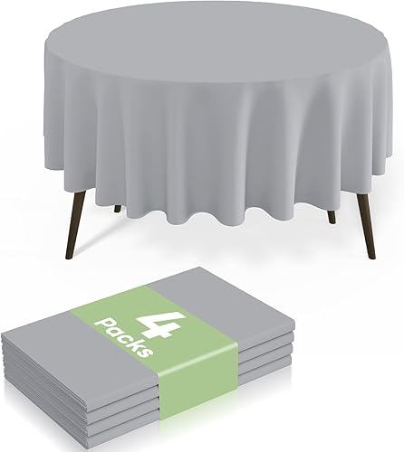 Miniatura 48 de misaya Paquete de 8 manteles desechables de plástico, mantel redondo impermeable de 84 pulgadas, a prueba de fugas y resistentes manteles