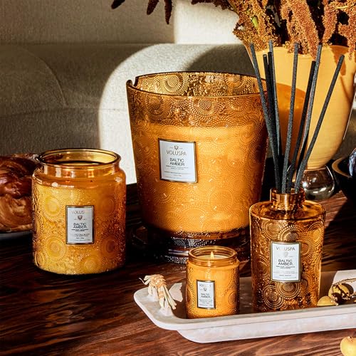 Image of Voluspa Baltic Amber Large Scented Candle Jar 18 Oz, 100 Hr Burn | Coconut Wax Blend in Decorative Glass, Clean Even Burn, USA Handcrafted Gift for Hosts, Fragrance Lovers & Relaxed Rooms