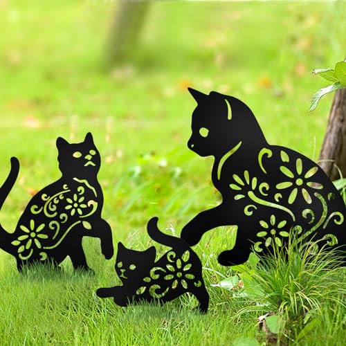 Lot 3 piquets chat noir métal jardin silhouette extérieure - 2