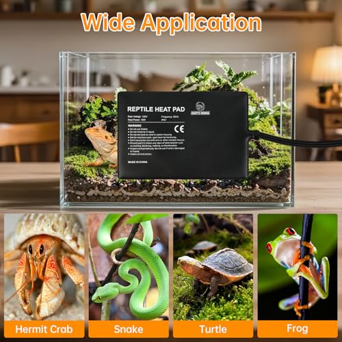 REPTI HOME Reptile Heat Pad 8x18 Inch 24W, Terrarium Heating Mat Under Tank, Reptile Heat Mat/Pad for Amphibians, Turtle, Lizard, Bearded Dragon, Hermit Crab, Frog, Snake