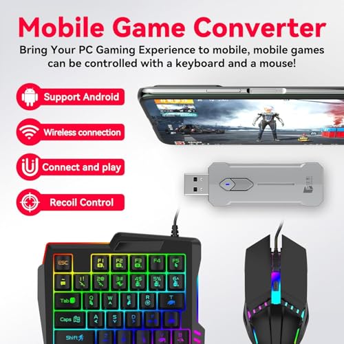 Image of X8 5 in 1 Mobile Game Combo Pack with RGB Mini Gaming Keyboard & Mouse & Mobile Holder,Gaming Adapter with Mobile Game Converter for Android Mobile Phone