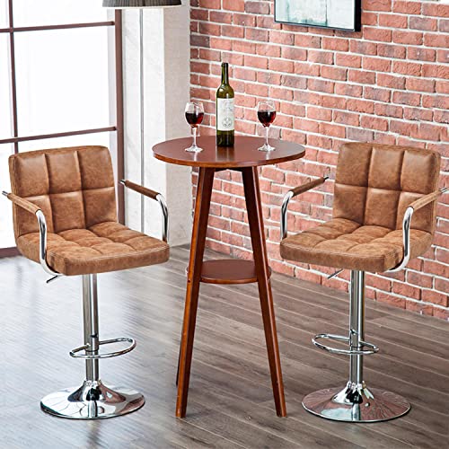 Yaheetech Modern Bar Stools Set Of 2 Swivel Kitchen Stool Height Adjustable Square Counter Stool With Back&Armrest Pu Leather Stool, Retro Brown #TOP17