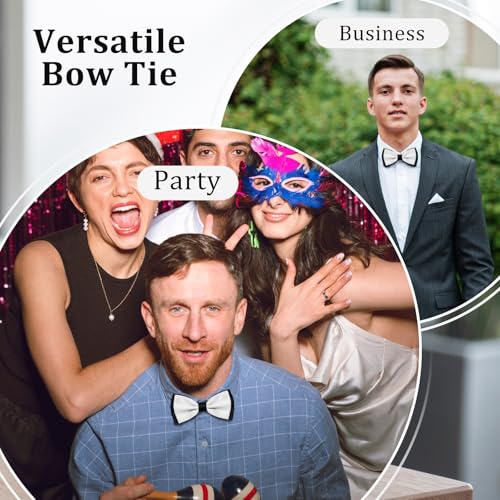 Image of LJBFNN Mens Bow Tie, Clip on Pre Tied Bow Ties for Men Solid Color Adjustable Tuxedo Bowties for Suit Wedding Graduation
