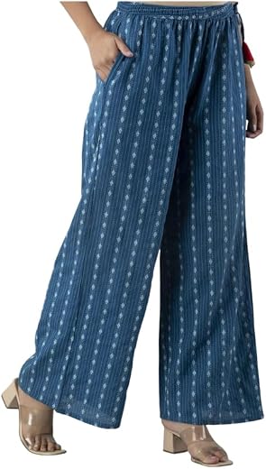 MUNAZKIM Cotton Regular fit Palazzo | Flared Palazzo Pants with Pocket for Women &amp; Girls | Relaxed Bottom Wear