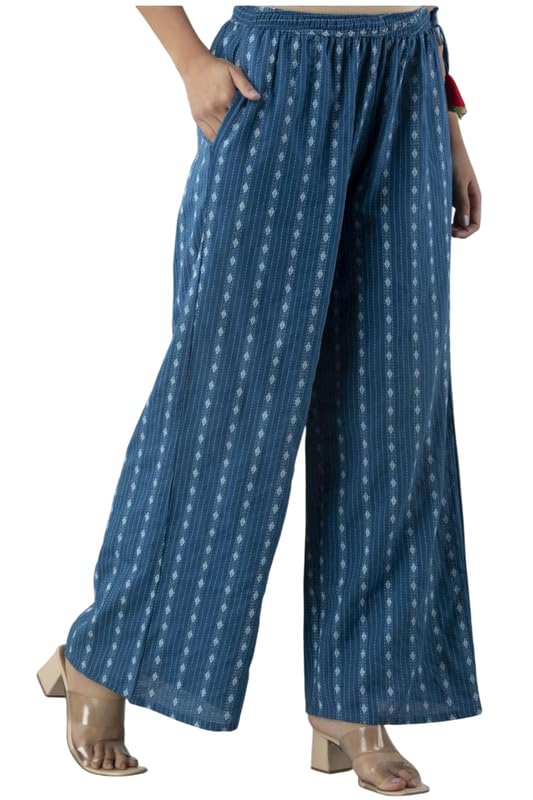 MUNAZKIM Cotton Regular fit Palazzo | Flared Palazzo Pants with Pocket for Women & Girls | Relaxed Bottom Wear