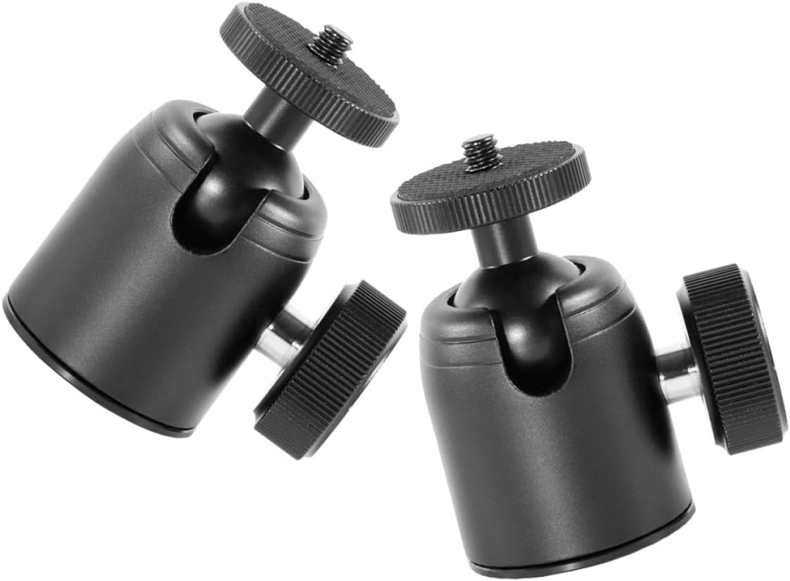 Kichvoe 2pcs 1/4 3/8 Metal Camera Tripod Ball Head Mounts with 360° Rotation for DSLR and Camcorder, Compact Black Camera Mount Adapter for Photography and Video Accessories
