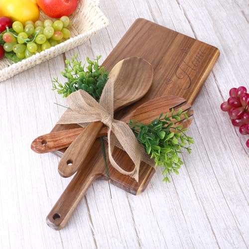 Set de Utensilios de Madera con Tabla de Cortar, Tenedor y Cuchara para Ensalada miniatura 3