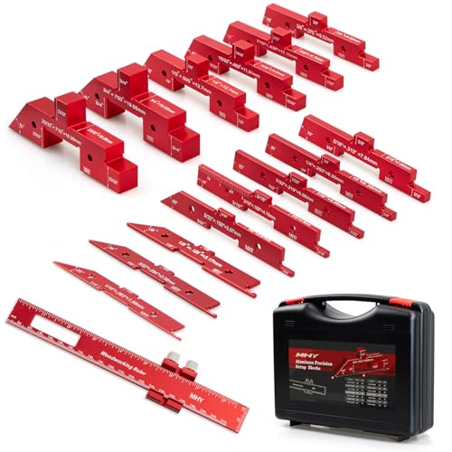 MHY 15 PCs 6061-T651 Aluminum Table Setup Blocks for Woodworking |Height, Depth, Angle & Fence Alignment Gauge Set with Laser-Marked and Durable Storage Case