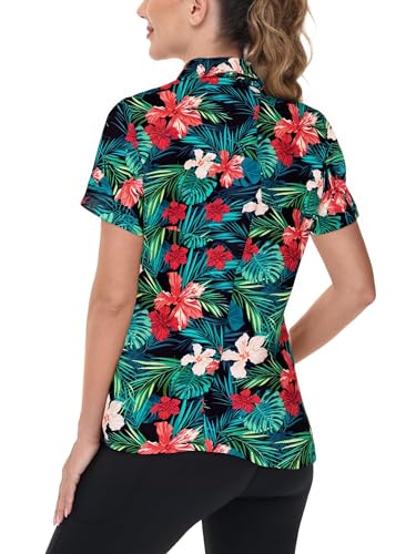 MNLYBABY Womens Golf Polo Shirts Hawaiian Golf Shirt Cool Summer Hawaii Tops Floral Tropic Print Workout Short Sleeve Tee3