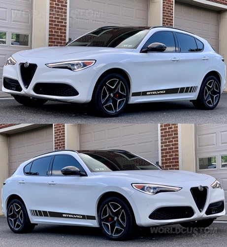  Adesivi Stickers Fasce laterali compatibili con Alfa Romeo Stelvio Auto tuning Sport (Nero Lucido)