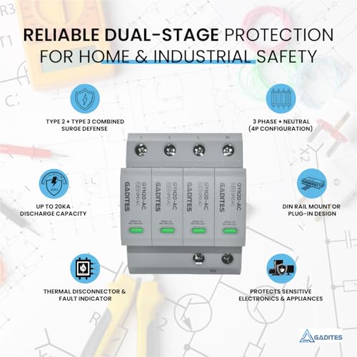 Image of Surge Protector 4 Pole T2+T3, Fine-Level Type 3 Surge Protection, Safeguards Sensitive Electronics, Residual Lightning & Power Surge Safety Device