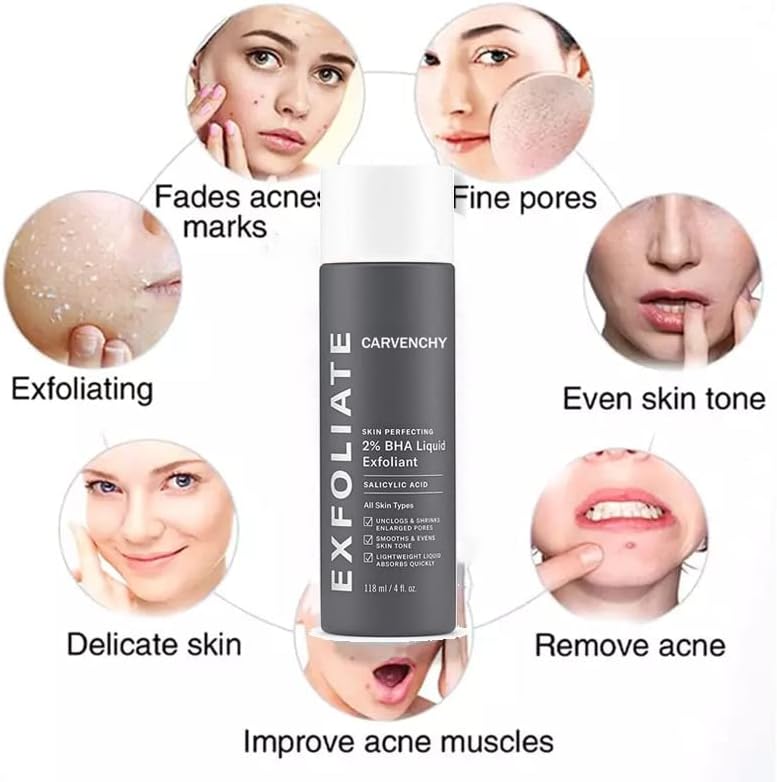Vista 5 de 2% BHA Liquid Exfoliant Tratamiento del acné Suero facial Exfoliante facial para puntos negros, poros dilatados, arrugas líneas finas, cuidado