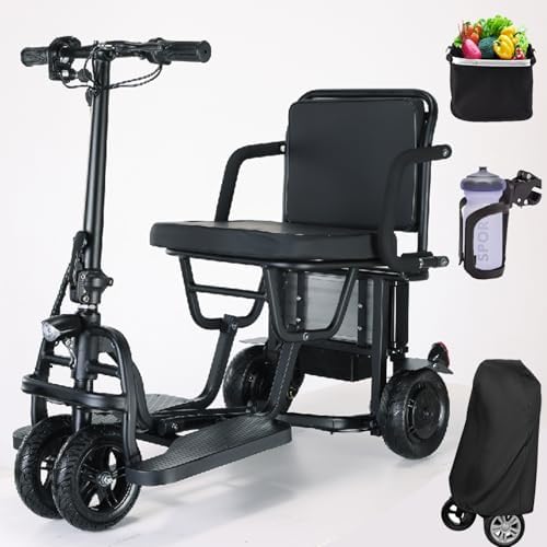 Mujocooker Dual Front Wheels Mobility Scooters for Seniors 300lbs, 20 Miles Electric Scooter All Terrain, 9.3MPH Speed Ultra Lightweight Folding Scooter, 4 Wheel Electric Scooter,Airline Approved