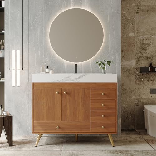 Polay Bathroom Vanities Freestanding Vanity Sink Cabinet with Faux Marble