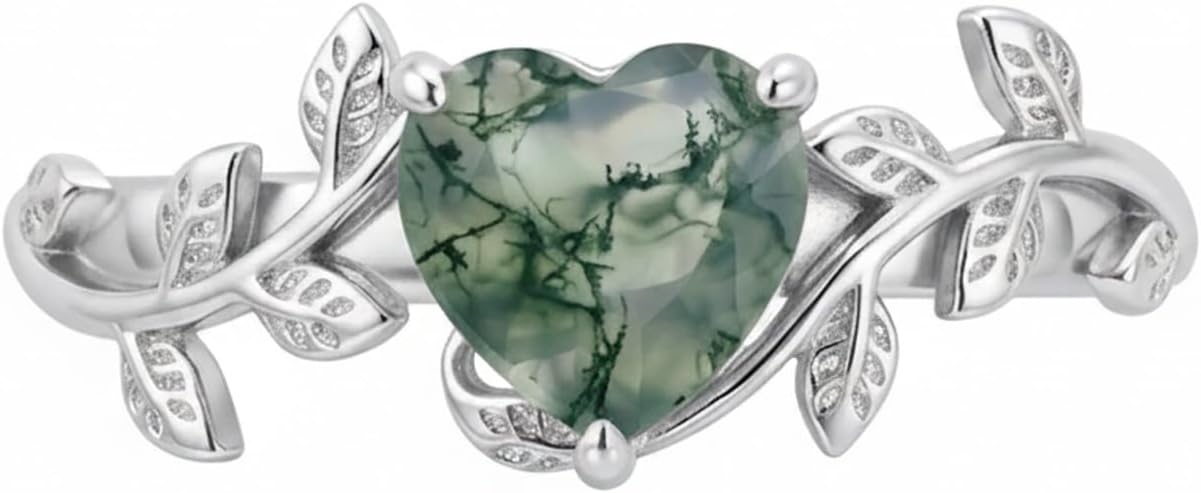 Natural Moss Agate Ring 925 Sterling Silver Green Moss Agate Ring Promise Engagement Wedding Jewelry Gift for Women