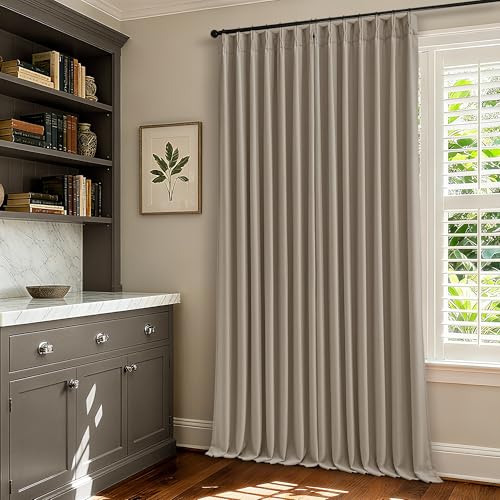 TWODRAPES Dark Flax Pleated Blackout Burlap 126 Inch Long Linen Curtains