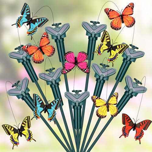 Rossesay 9 Pcs Solar Flying Moving Fluttering Waterproof Garden Stakes Decorations for Home Yard Pathway Garden Landscape Christmas Outdoor Indoor Centerpieces Gift Decorations (Butterfly)