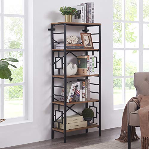 Homissue Industrial Open Bookcase, 5-Tier Tall Bookshelf Storage Display Rack for Home Office, Rustic Brown