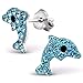 Produktbild Monkimau Mädchen Ohrringe Delfin Ohrstecker aus 925 Sterling Silver echt Silber mit 32 Kristallen