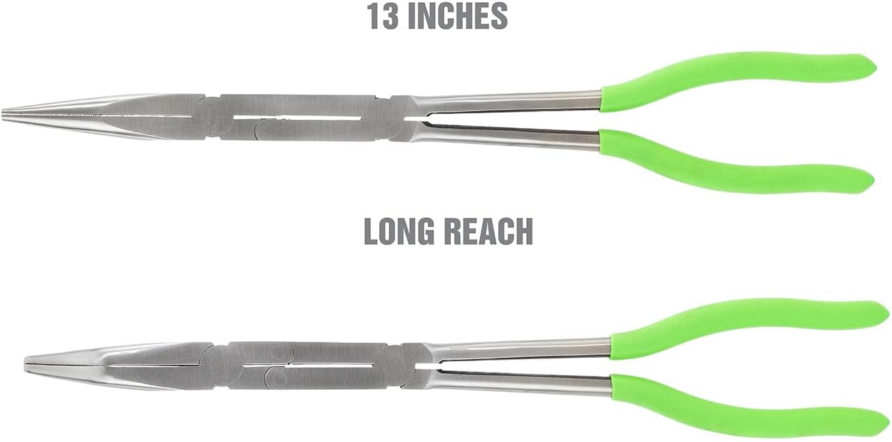 OEMTOOLS 22632 Long Needle Nose Pliers Set, 13" X-Type Pliers Set Kit, 45° Extended Reach, Rust Resistant, Heat-Treated Steel Construction, Automotive, Construction, and Jewelry Making Tools