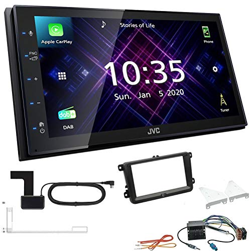 JVC KW-M565DBT 2-DIN Autoradio mit DAB Antenne passend für Volkswagen VW T5 Transporter 2003-2015 runde Ecken, schwarz ohne Canbus