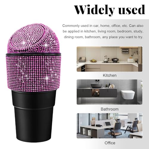 Image of Yourkar Bling Car Trash Can with Lid, Sparkling Crystal Auto Garbage Can with Leak-Proof Lid, Multipurpose Waterproof Trash Bin for Automotive Home Office Kitchen Bedroom (Pink)