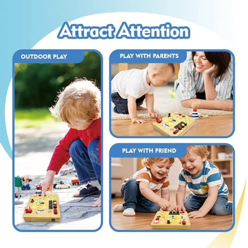 ZIESFOCE Montessori Toddler Busy Board, Wooden Rechargeable Sensory Board Educational Toy with LED Light Switches, Travel Toys Gifts for 1 2 3+ Year Old Toddlers Boys and Girls (Type-C Charging) - Image 5