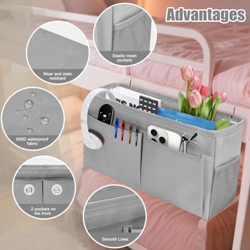 Chewlish Bedside Caddy Organizer with Fixed Straps, Bunk Bed Caddy ideal for Home, Bunk Bed, Dorm, Hospital, Crib, Versatile Bedside Storage Solution (Grey) by Chewlish - Used condition - Image 4