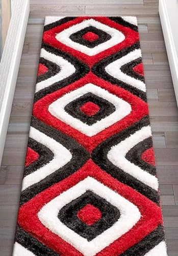 Image of Elegant Feel Shag Rug - 2x5 ft Runner for Hallway, Kitchen, and Bedroom with Geometric Design and Soft Finish