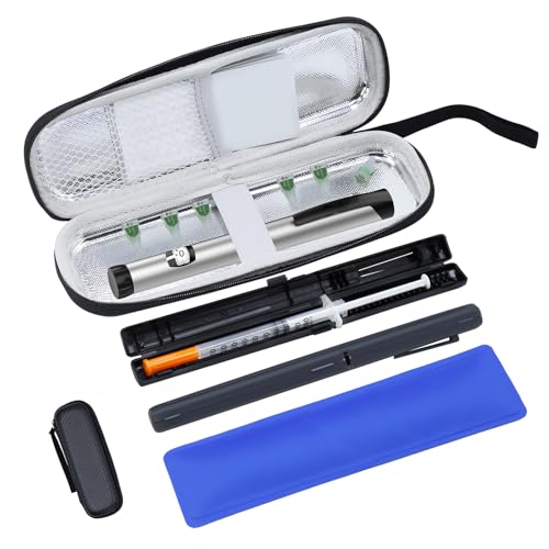 sijidou Insulin Cooler Travel Case, Equipped with 2 Pre-filled Syringe Case & 1 TSA Approved Reusable Ice Pack for Keep Insulin Pen & Diabetic Supplies Cool While Traveling (Black Twill)