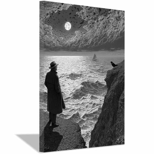 Affiche noir et blanc Art océanique Cliff Man XENIOU Toile de décoration murale 60x90cm encadrée
