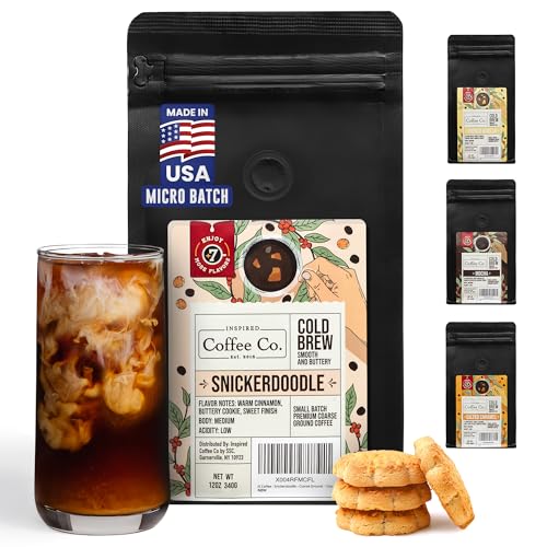 Inspired Coffee Co Snickerdoodle Flavored Cold Brew Coarse Ground Coffee Beans - Medium Roast - Low Acid Coffee Smoother Taste - 100% Arabica - 12 oz. Resealable Bag