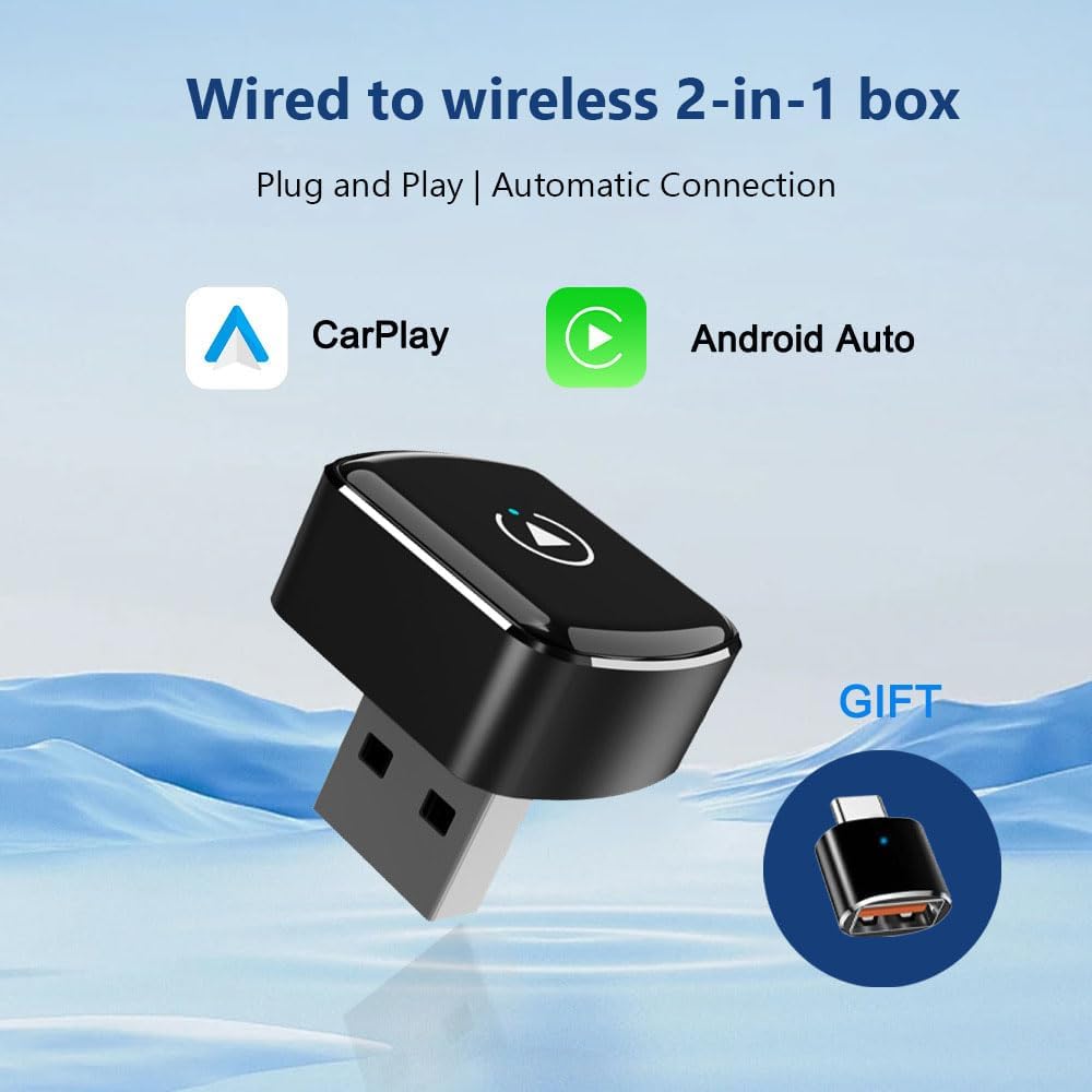 Car Wireless CarPlay Adapter for Suzuki Dzire 2018 2019 2020 2021 2022 2023 2024 CarPlay 2-in-1 Plug and Play Adapter Wired to Wireless No Delay Fast Auto-Connect