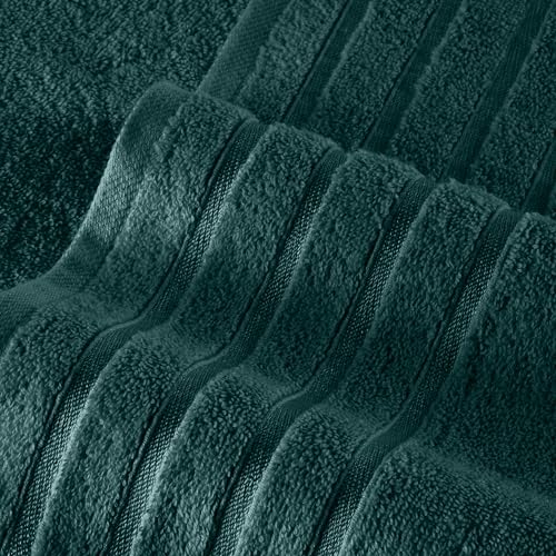 Image of Elegant Comfort 4 Lines Viscose Stripe 6-Piece Premium Towel Set - 100% Turkish Cotton High Absorbent Luxury Bathroom Towels - Includes 2 Washcloths, 2 Hand Towels and 2 Bath Towels Set, Hunter Green