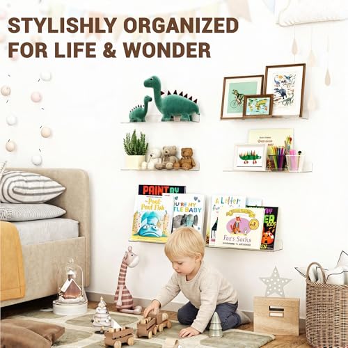 Image of Qukaka Floating Shelves for Wall Decor, 15 inch Extra Clear Wall Shelves for Bedroom, Living Room, Kitchen, Bathroom Decor, Nail Polish /Book /Decoration /Makeup /Perfume Organizer Floating Shelf-4Pack