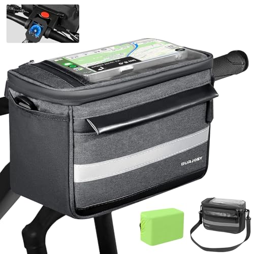 Burjosy FBA-QY44 Bike Handlebar Bags, 6L Bicycle Front Phone Bag With Handlebar Adapter, Waterproof Bike Bag With Tpu Touch Screen For Road Mtb, Reflective Cycling Handlebar Bag With Shoulder Strap cover