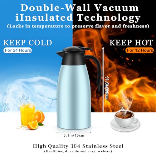 Image of Norme 2 Pcs Thermal Coffee Carafe Insulated Stainless Steel Coffee Carafe for Hot Liquid Vacuum Thermal Pot Creamer Pitcher Dispenser with Brushes Keeping Hot Water Milk(Blue)