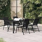 Festnight Juego Comedor de Jardín de Acero Muebles de Jardín Conjunto Jardin Exterior 5 Piezas con 1 Mesa (180 x 80 x 70 cm) y 4 Sillas para Jardín Patio Porche Terraza Negro