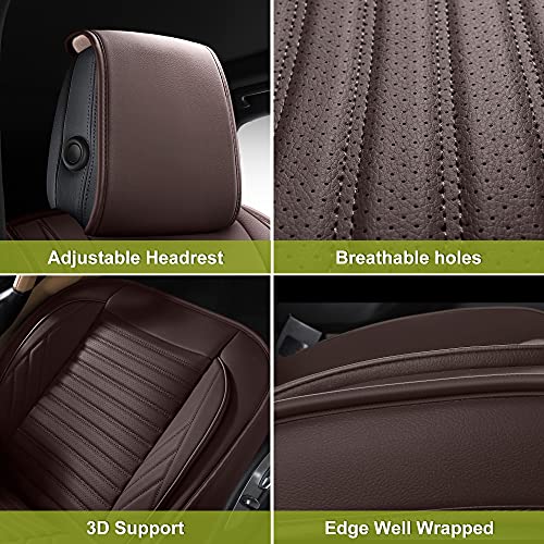 Aoog Leather Car Seat Covers, Leatherette Automotive Seat Covers For Cars Suv Pick-Up Truck, Non-Slip Vehicle Car Seat Covers Universal Fit Set For Auto Interior Accessories, Front Pair, Brown #TOP3