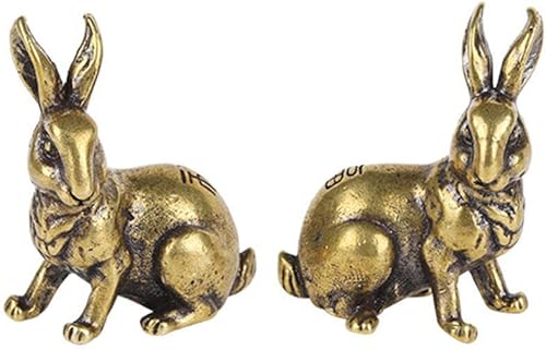Miniatura 2 de TEAMWILL Estatuilla de conejo de latón pequeña, estatua de conejo, ornamento de casa, figuras de animales, 1 par