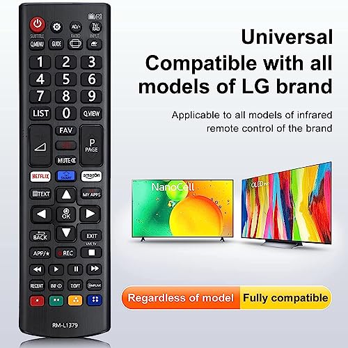 Universal Mando a Distancia para LG Smart TV RM-L1379, Ajuste a Distancia con Netflix, Amazon, Botones-No se Requiere configuración Control Remoto